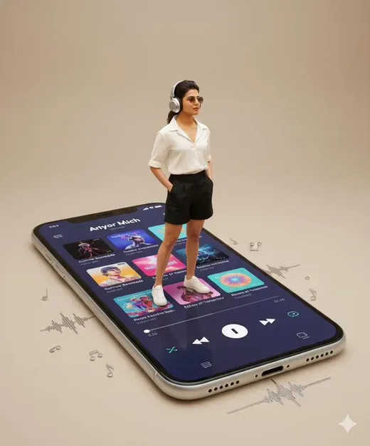 Person Standing on a Giant Smartphone