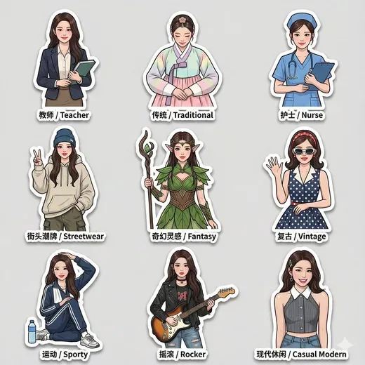 Stickers of Different Clothing Styles