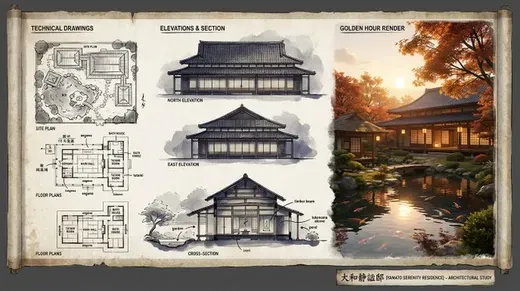 Presentation Board Made for a Residence by an Architectural Illustrator