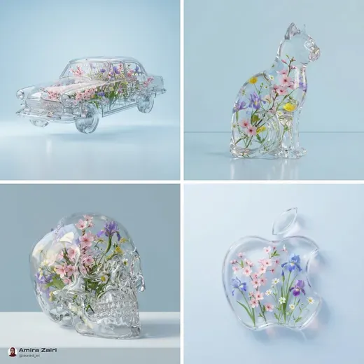 Delicate Flowers Filled Inside Transparent Object