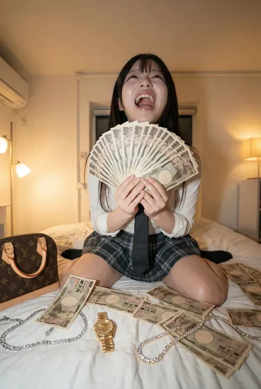 Person Sitting on Bed Edge with Stack of Cash