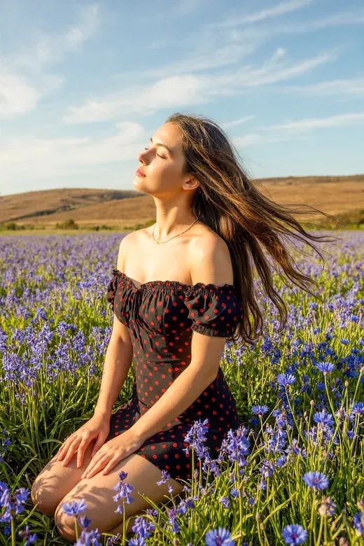 Young Woman Kneeling in a Field