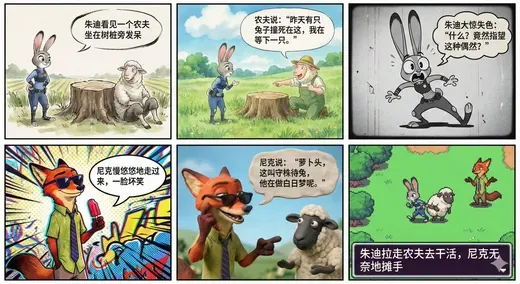 6-Panel Comic with Different Styles in Each Panel