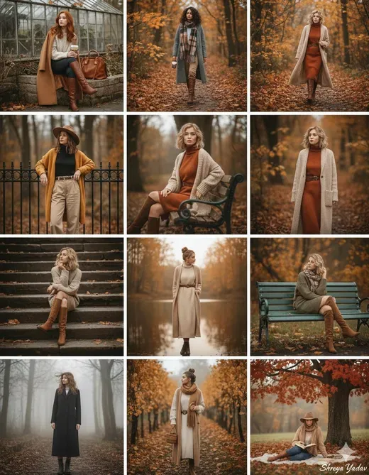 A Collage of 12 Separate Autumn Fashion Photos
