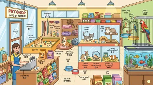 Draw a Detailed Pet Store Scene
