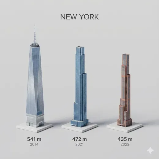Miniature 3D Cartoon View of City's Tallest 3 Buildings