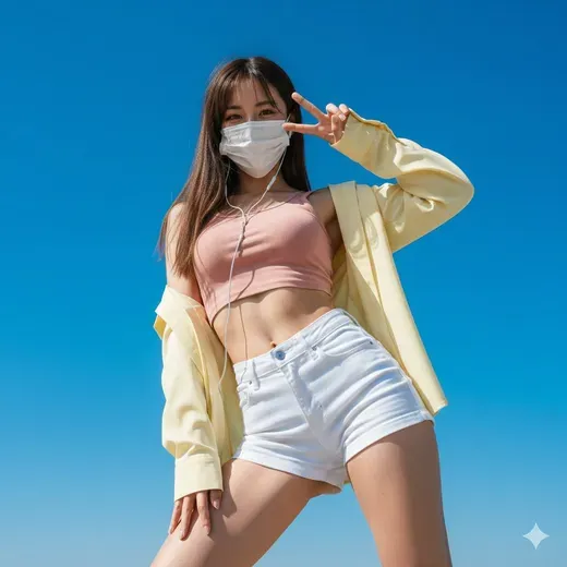 Girl in Mask Posing with a Peace Sign