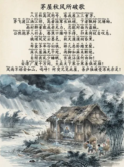 Thatched Cottage Autumn Wind Song (Chinese & Pinyin)
